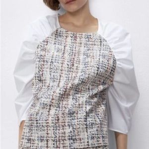 Zara contrast faux leather puff sleeve top